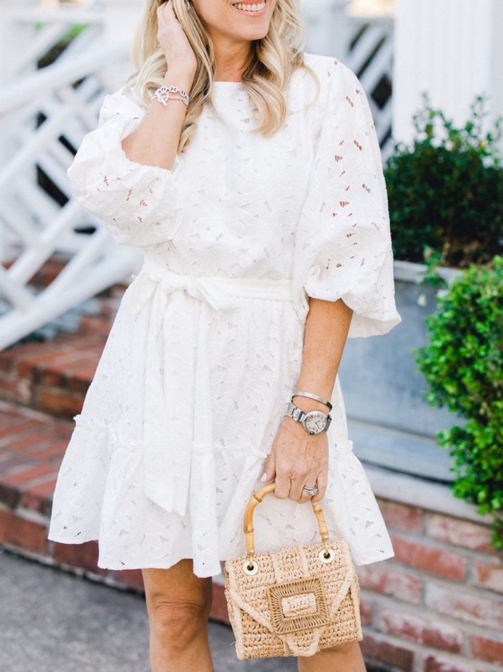 Flying Tomato White Eyelet Tie-Waist Dress